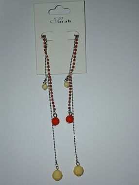 Sara Orange and Cream Long Chain Drop Earrings